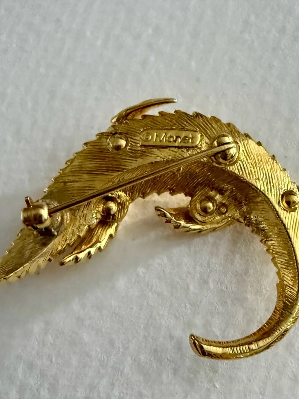 Vintage Monet Gold Leaf Brooch/Pin – Textured Gold Tone – 2 Inch